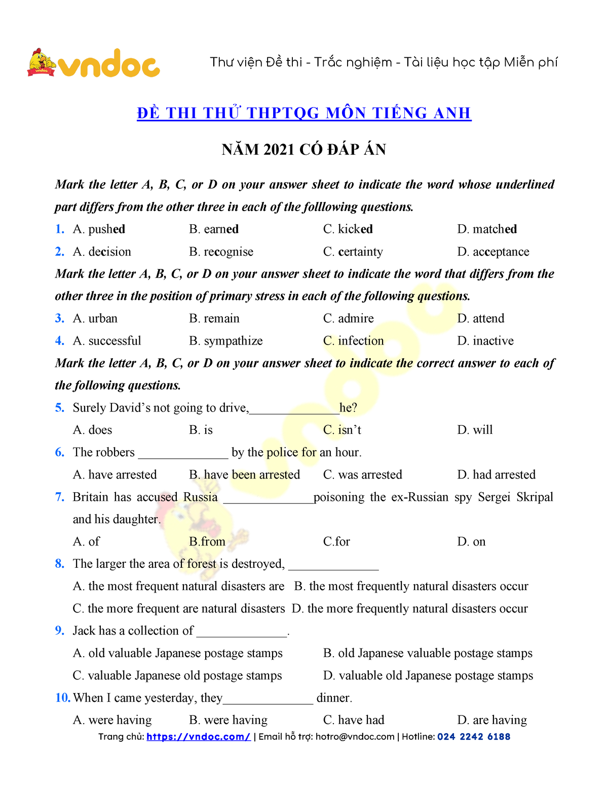 De thi thu tieng anh thpt quoc gia 2021 co dap an so 19 ĐỀ THI THỬ