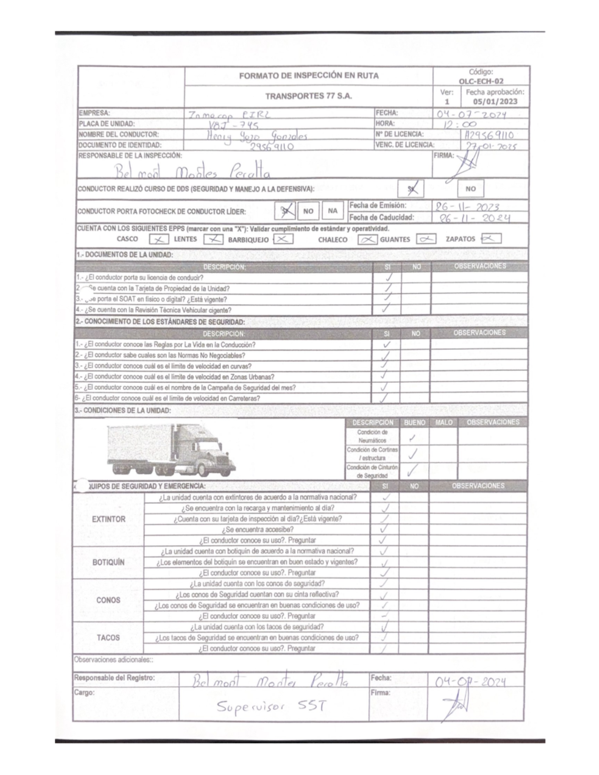 Formato DE InspeccióN EN RUTA 2 - FORMATO DE INSPECCIÓN EN RUTA Código ...