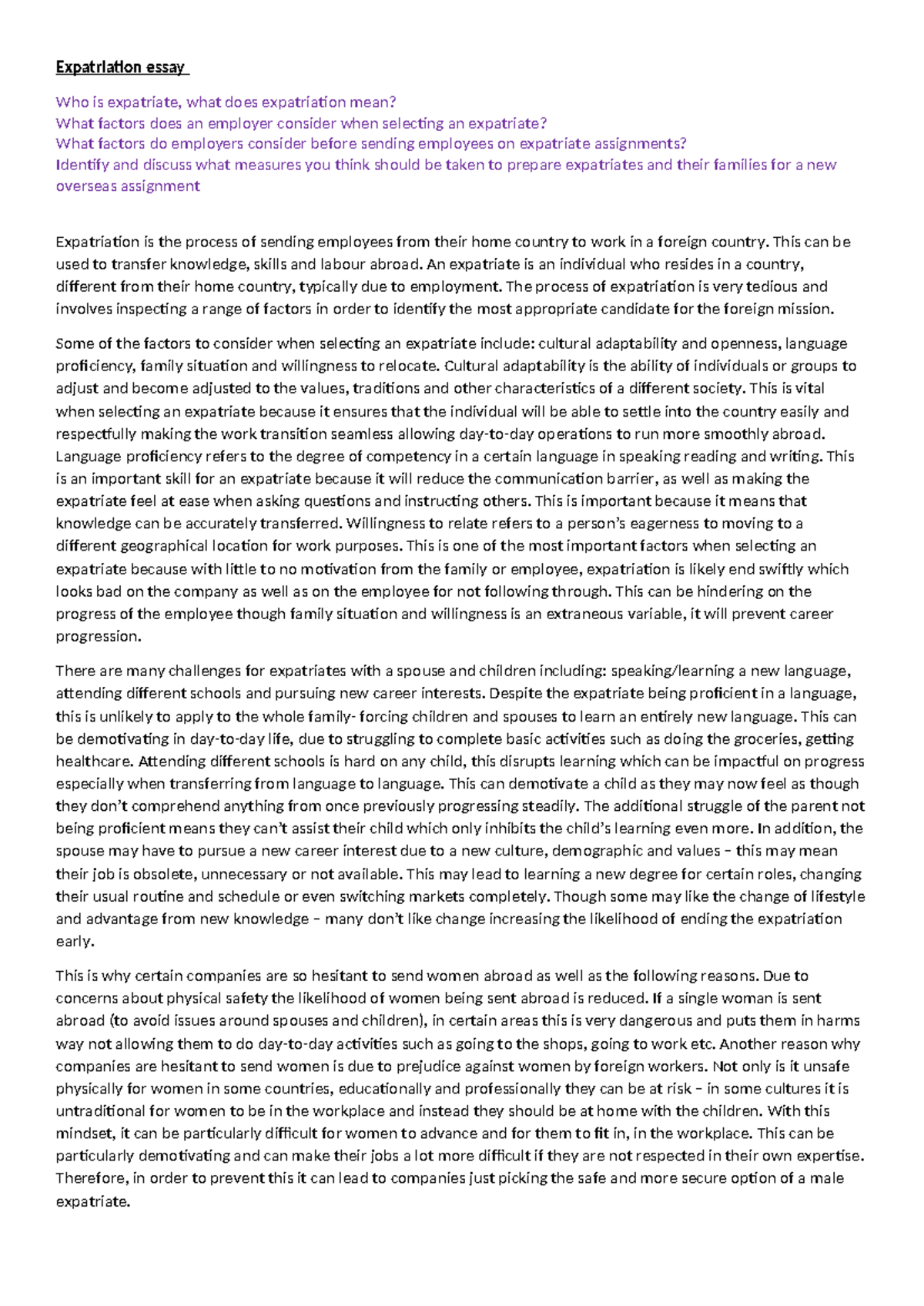 Expatriation essay - Expatriation essay Who is expatriate, what does ...