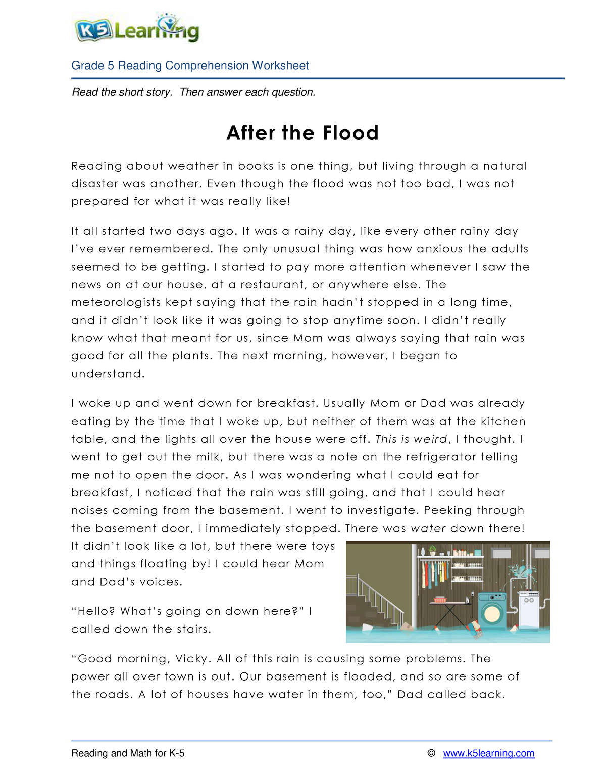 5th grade 5 reading after flood Read the short story. Then answer