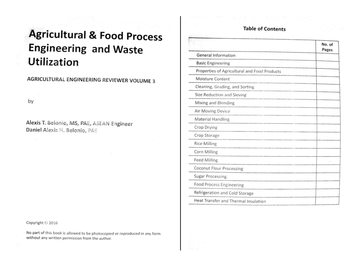 Agrian 1 - Table of Contents Agricultural Food Process No. of ...
