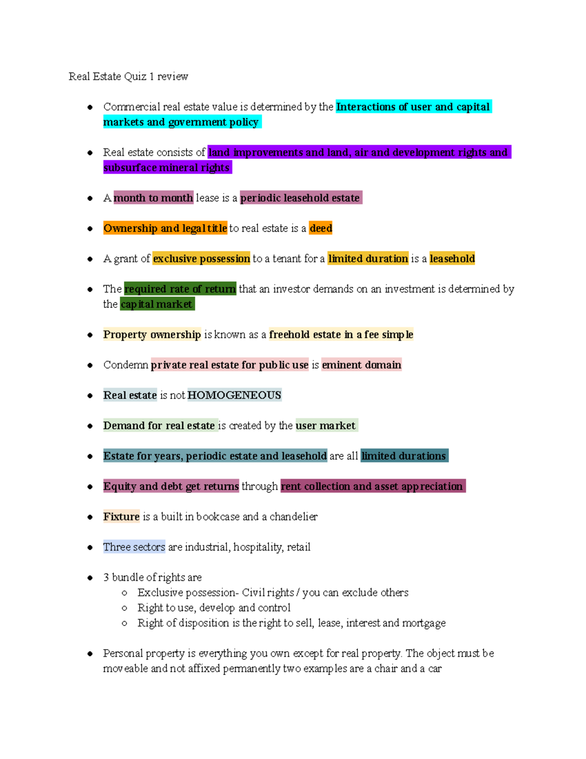Real Estate Principles Quiz 1 review Real Estate Quiz 1 review