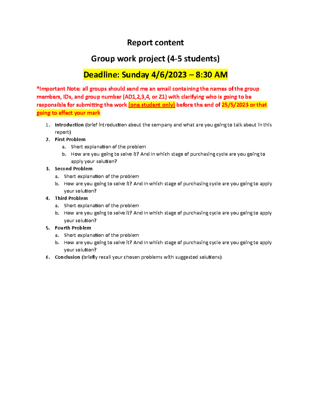 2. Report and PPT content - Report content Group work project (4-5 ...