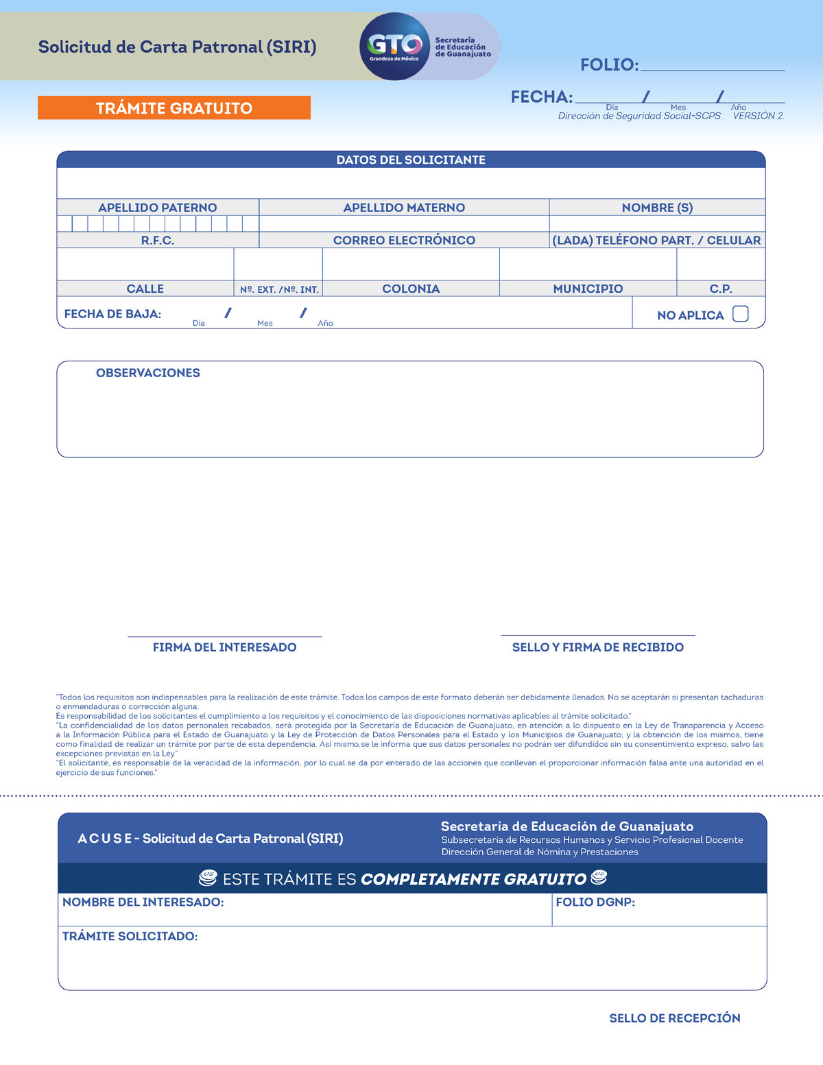 Carta Patronal(SIRI) - FOLIO: TRÁMITE GRATUITO Solicitud de Carta Patronal  (SIRI) Dirección de - Studocu