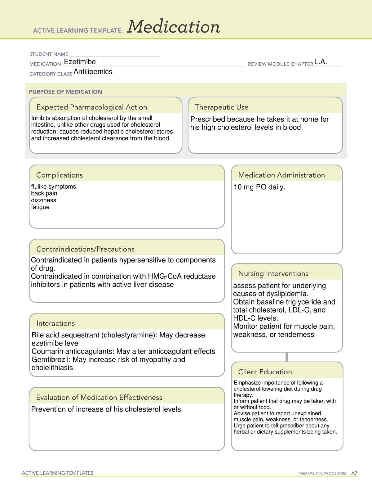 Ati medication form eztimibe ACTIVE LEARNING TEMPLATES THERAPEUTIC