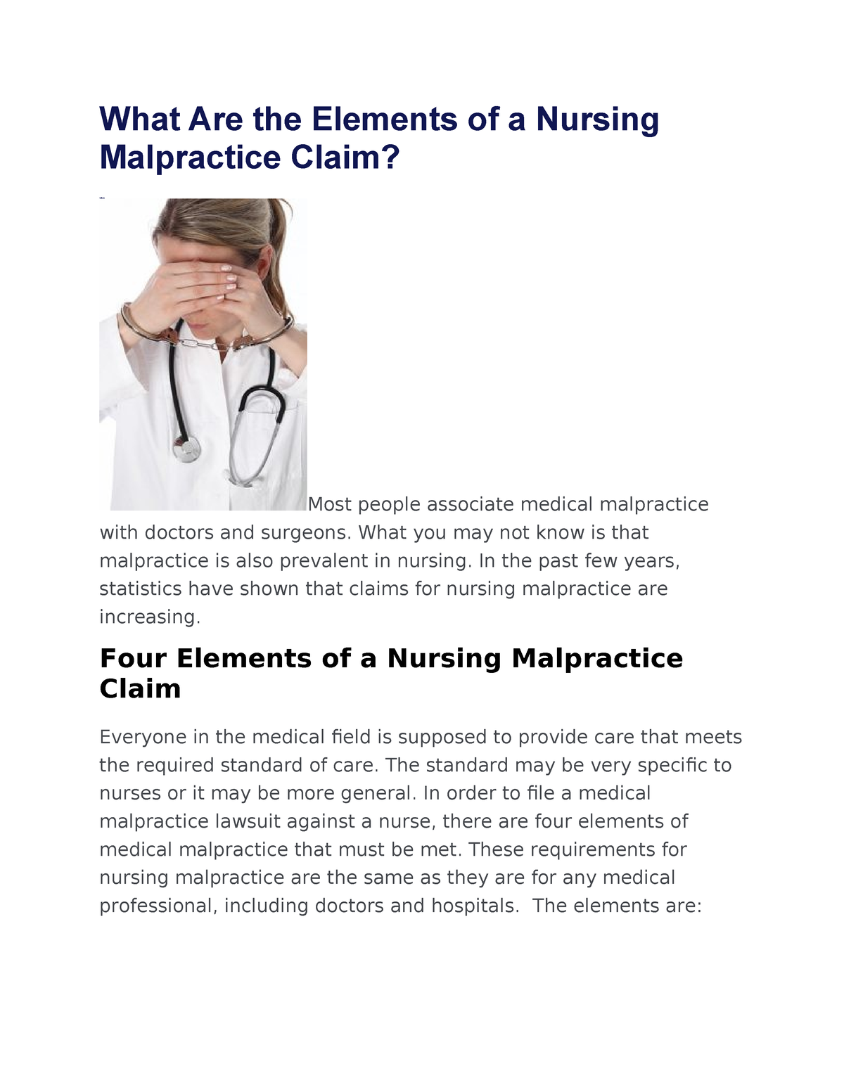 What Are the Elements of a Nursing Malpractice - What Are the Elements ...