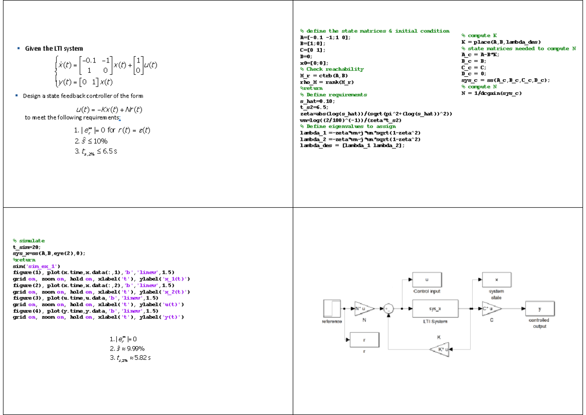 automatic control examples Given the LTI system 0 1 1 ( ) ( ) ( ) 1 0