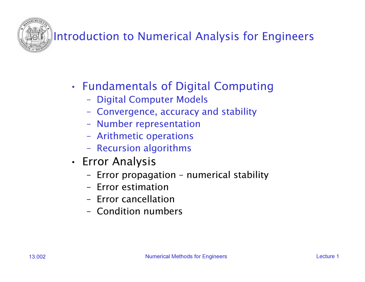 Lect 1 - Numerical Analysis - Introduction To Numerical Analysis For ...