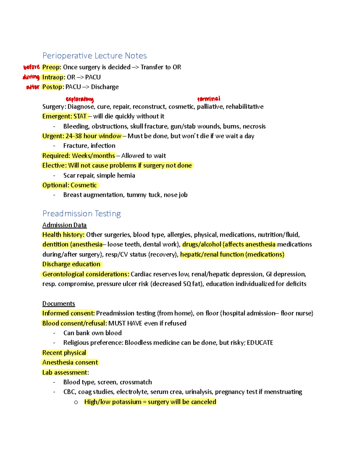 Perioperative Lecture Notes - Periopera(ve Lecture Notes Preop: Once ...