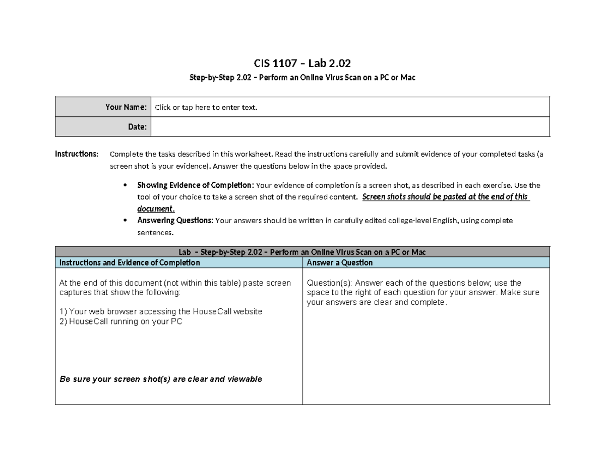 Chapter 02 - Computer and User Security Basics - CIS 1107 – Lab 2. Step ...