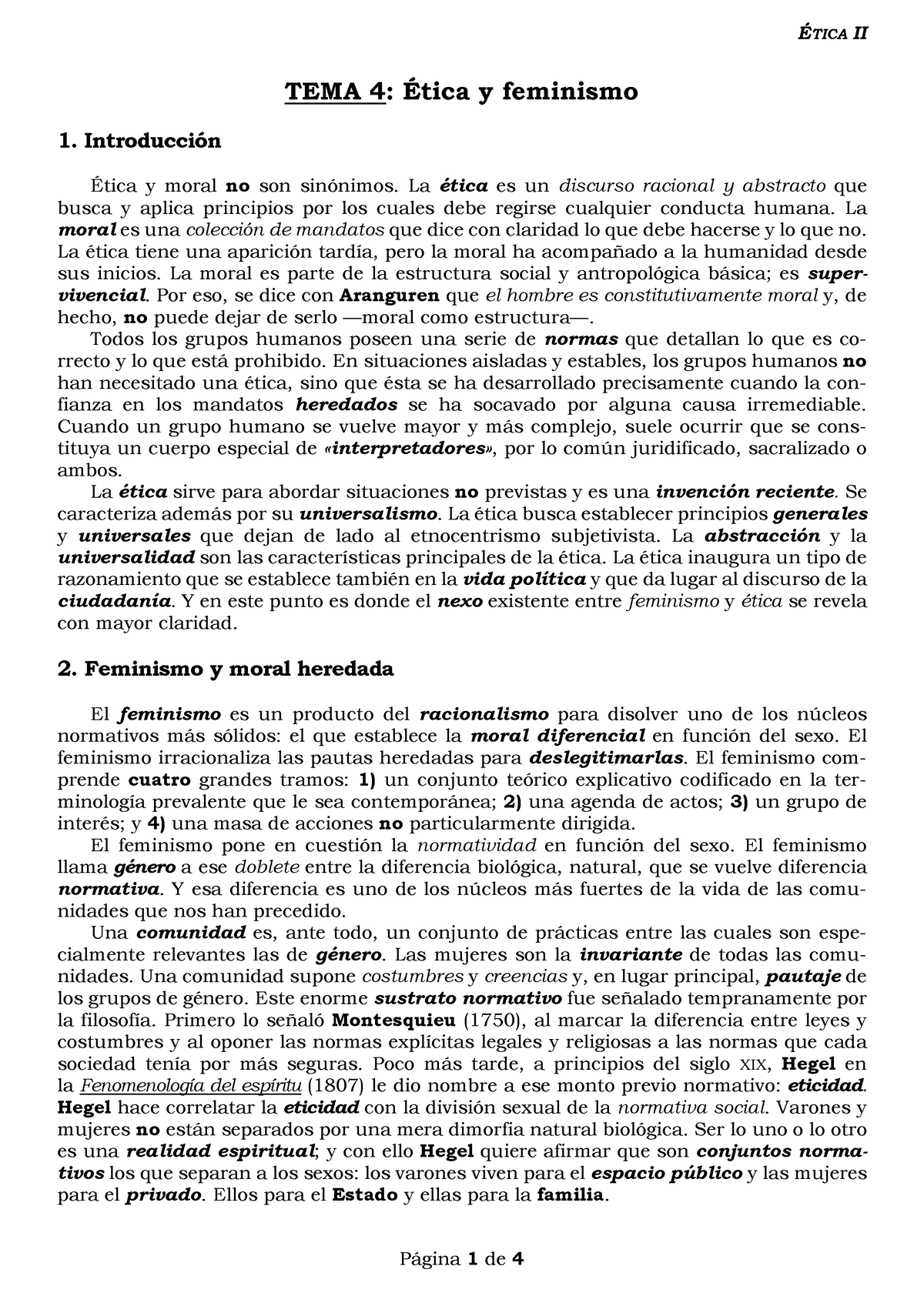 Tema 4 Etica Y Feminismo Tema 4 Ética Y Feminismo 1 Introducción Ética Y Moral No Son 1939