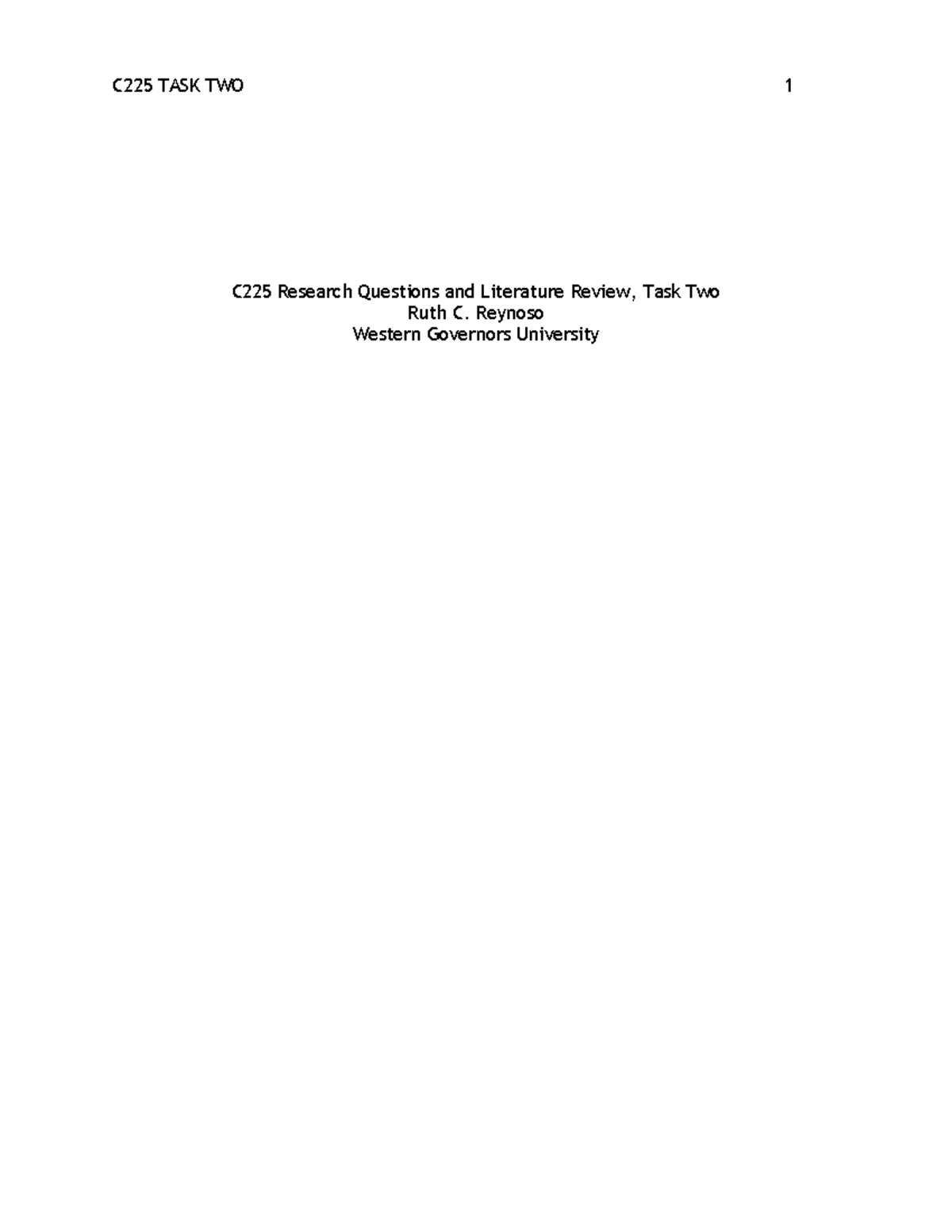 C225 Task 2 - C225 Task 2 - C225 Research Questions And Literature ...