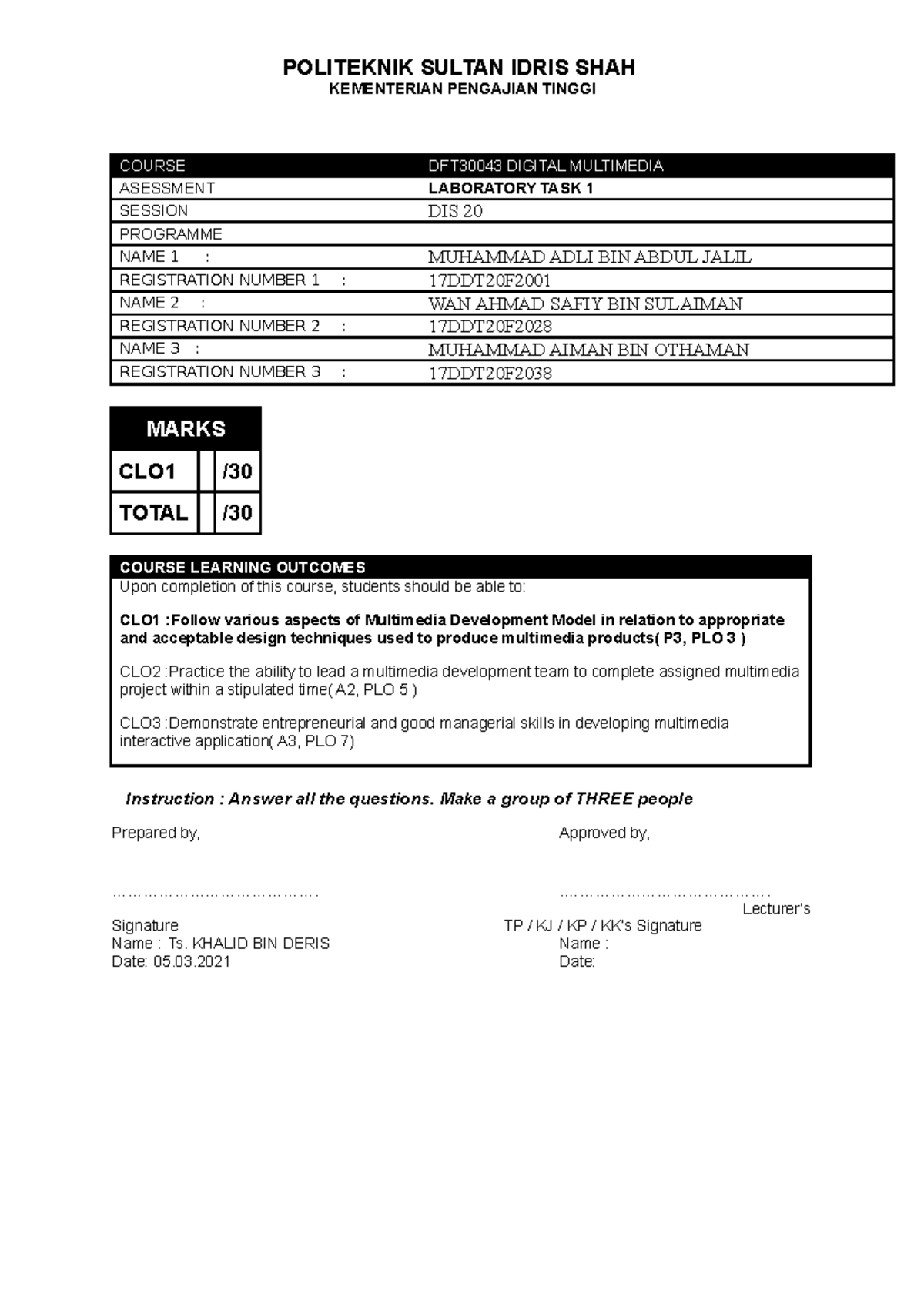 Laboratory Task 1 Srd Kementerian Pengajian Tinggi Course Dft30043
