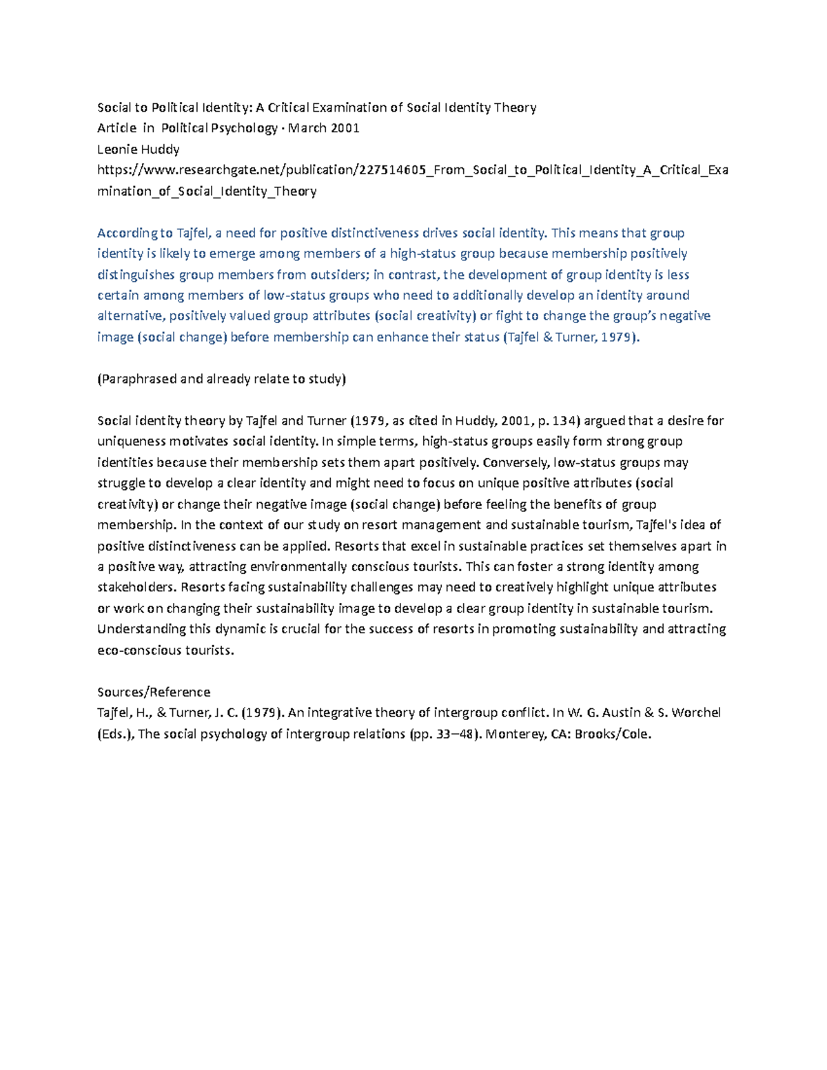 Social to Political Identity - This means that group identity is likely ...