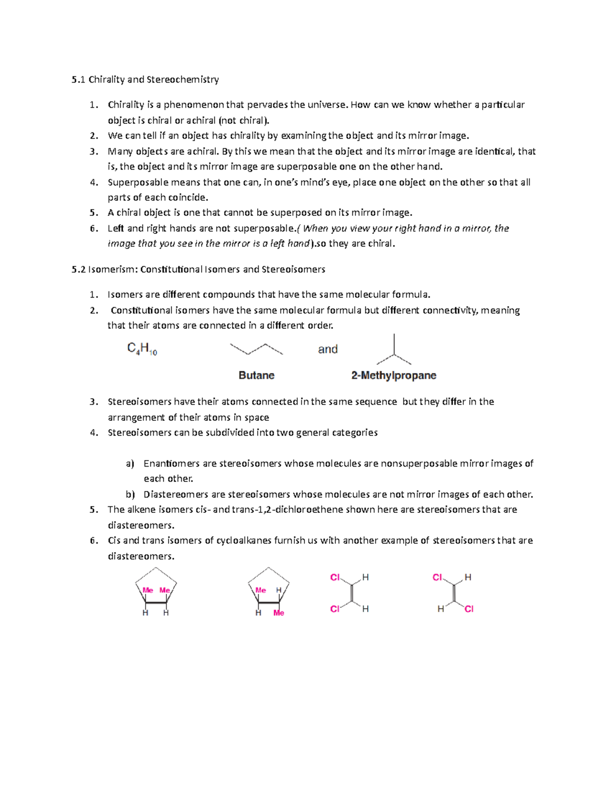 Ch5 - notes for course - 5 Chirality and Stereochemistry Chirality is a ...