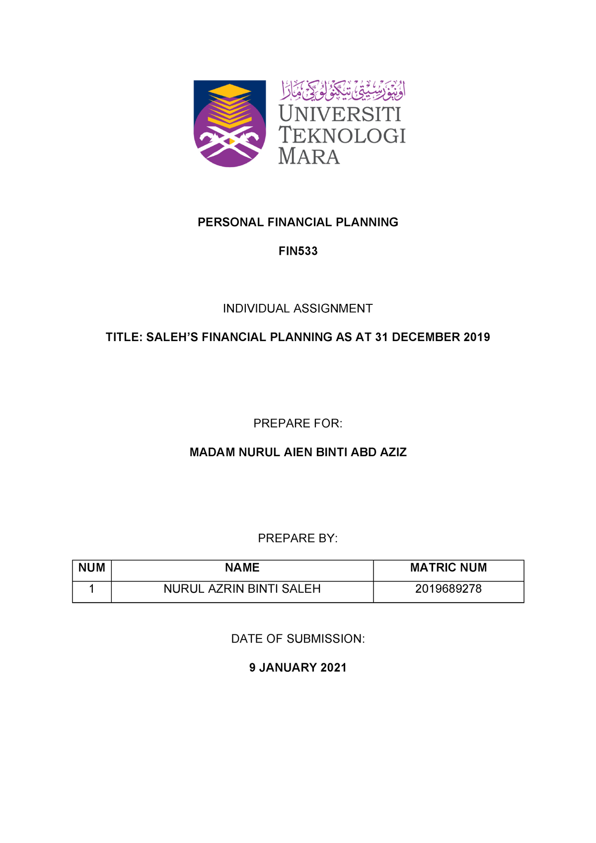 individual assignment fin 533