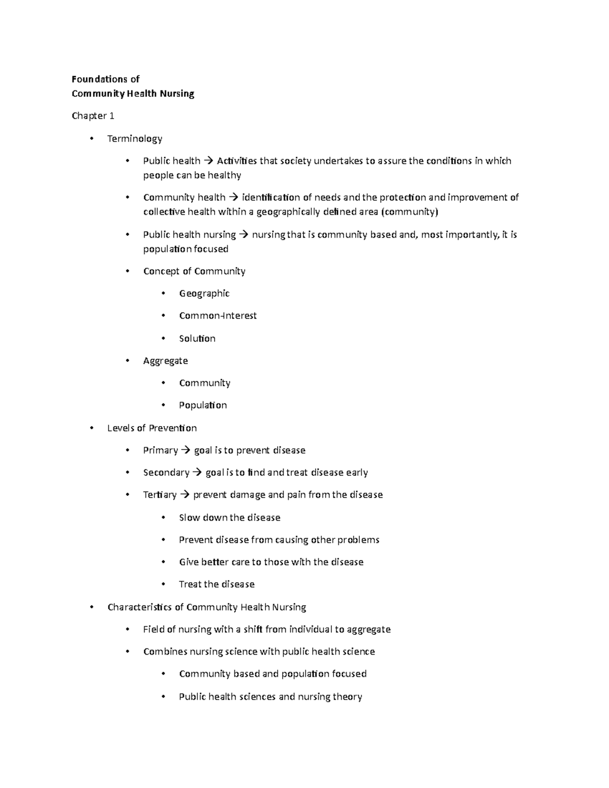 Community Health Test 1 Foundations Of Community Health Nursing 