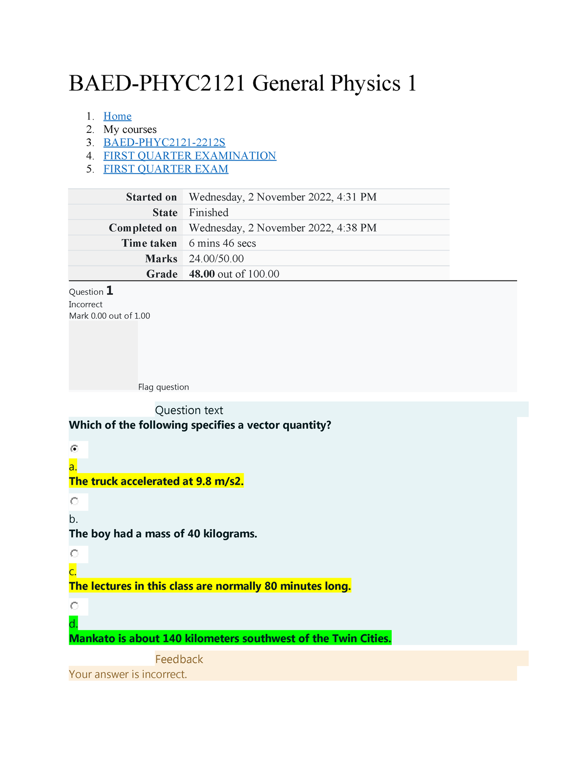 Phyc2121-1st-quarter-exam Compress - BAED-PHYC2121 General Physics 1 1 ...