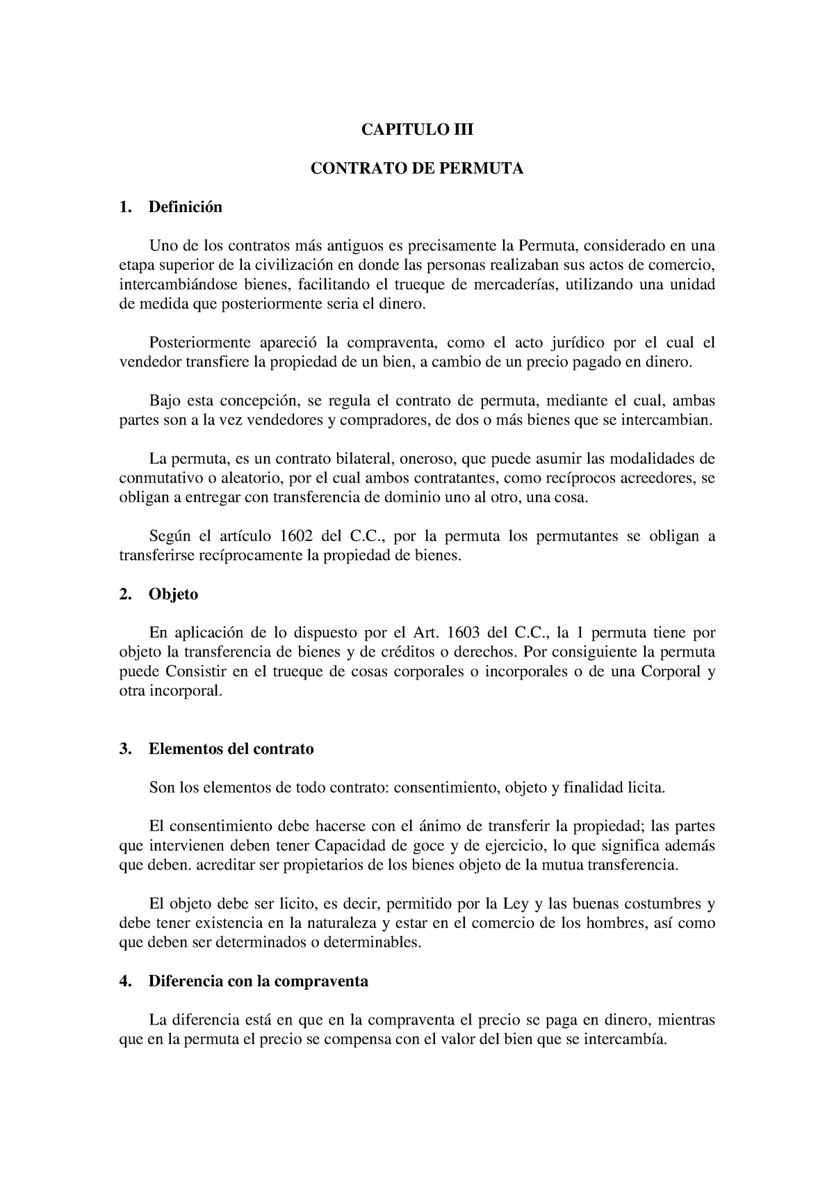 Contrato De Permuta Nota 8 Capitulo Iii Contrato De Permuta 1 Definición Uno De Los 0957