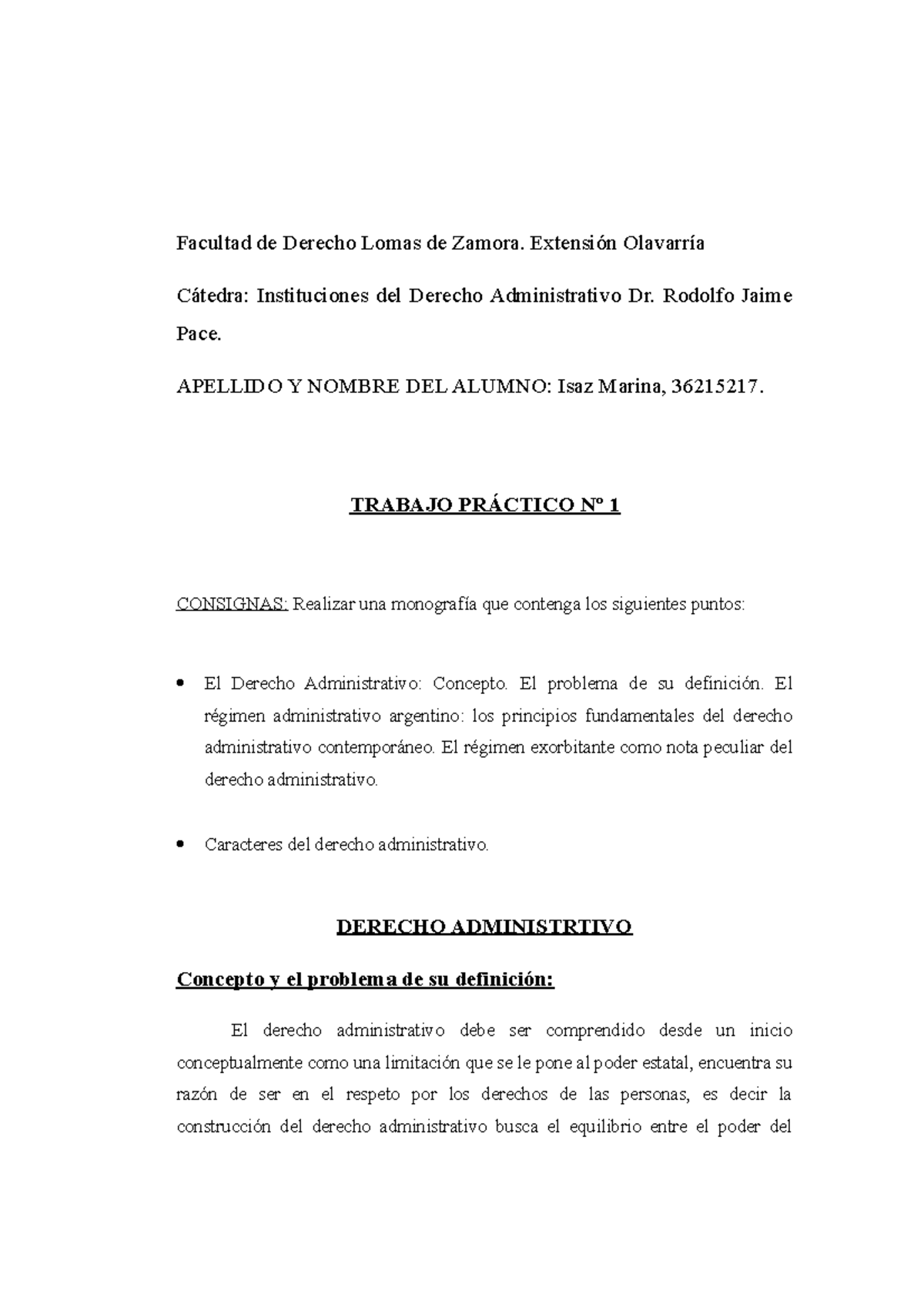 Tp 1 Derecho Administrativo Concepto Y Caracteres Del Derecho Administrativo Facultad De 8467