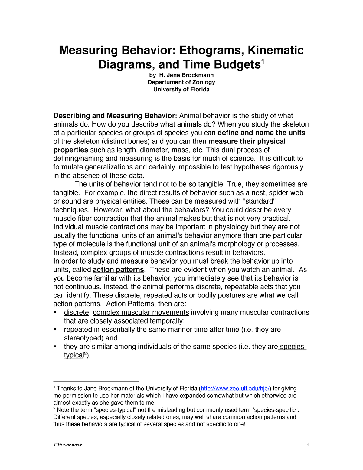 E&BE Ethograms - Measuring Behavior: Ethograms, Kinematic Diagrams, And ...