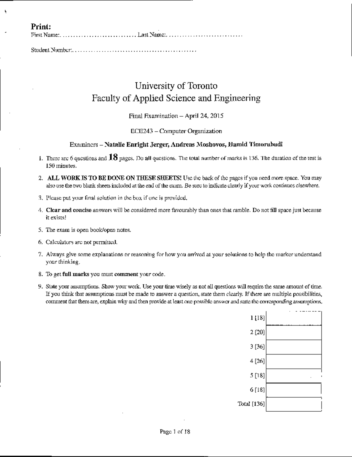 ECE243H1 2015 1 631461464849 Final 2015-solutions - ECE243H1s - Studocu