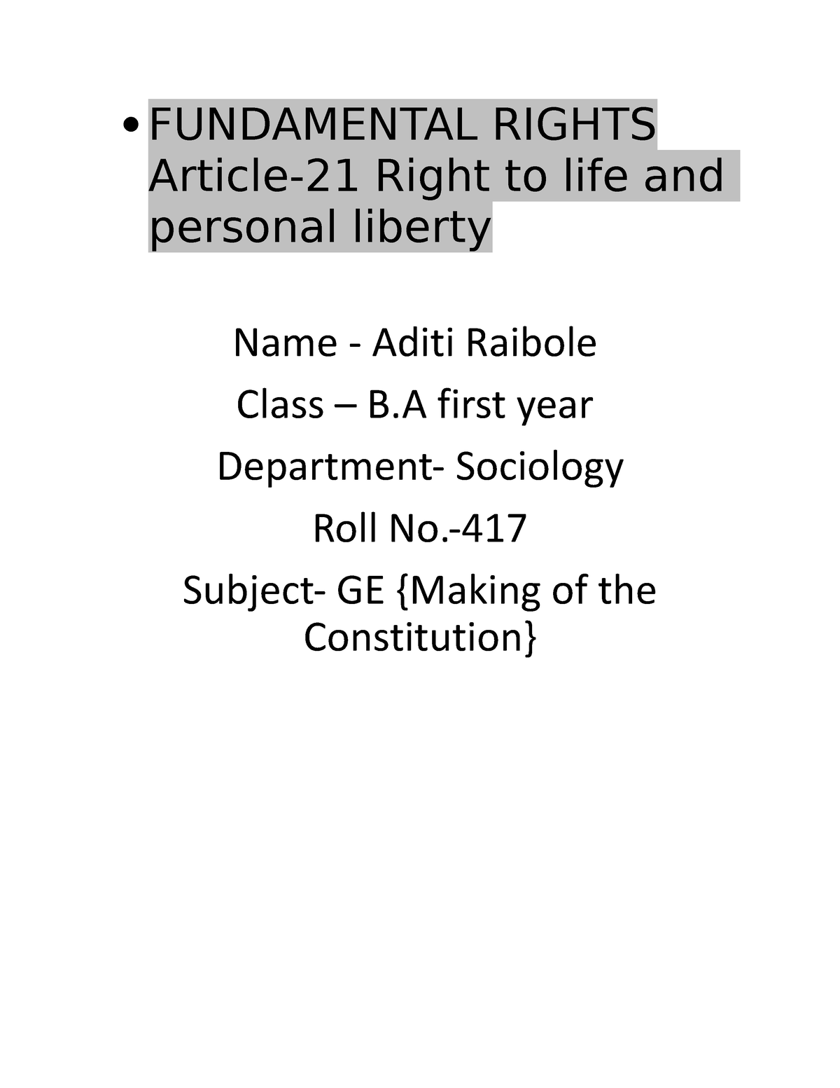 Fundamental Rights Article 21 - FUNDAMENTAL RIGHTS Article-21 Right To ...