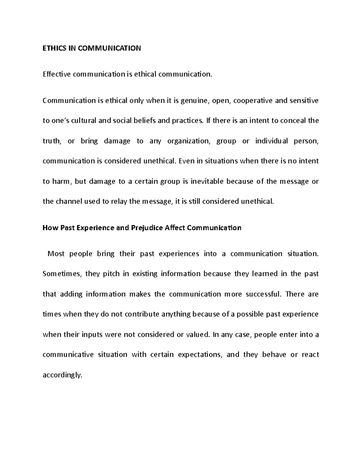 what is the importance of ethics in communication essay