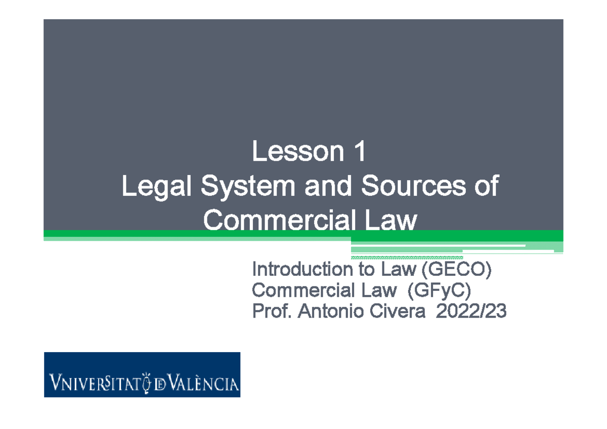 Lesson 1 - Lesson 1 Legal System And Sources Of CCoommmmeerrcciiaall ...