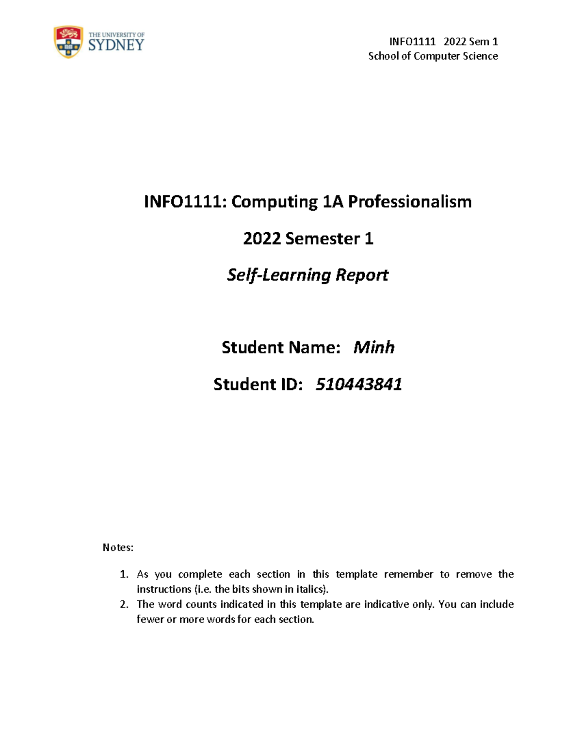 INFO1111 2022-S1 Self-Learning Report Subsmission 1 - INFO1111 2022 Sem ...