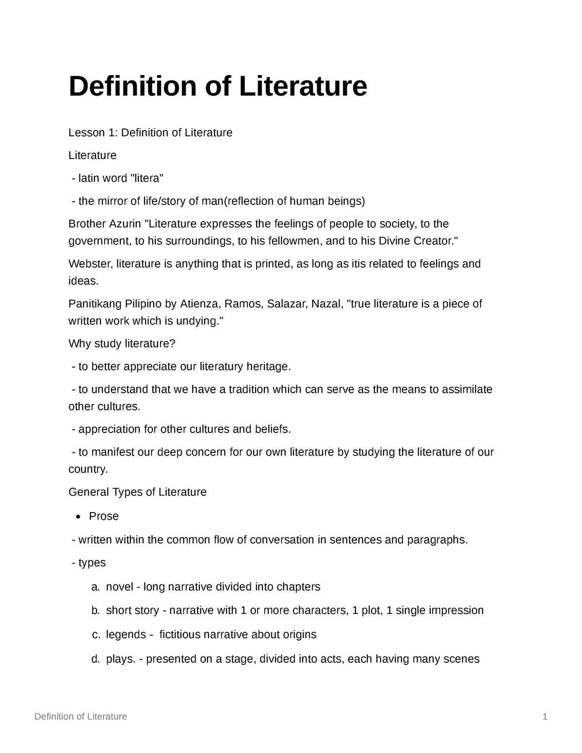 Definition of Literature - 