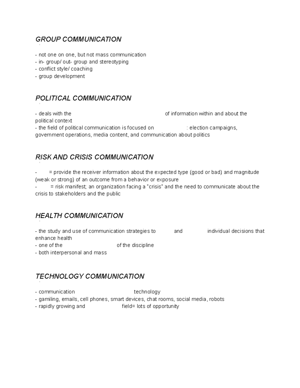 Intro TO COMM EXAM 1 Notes - GROUP COMMUNICATION not one on one, but ...