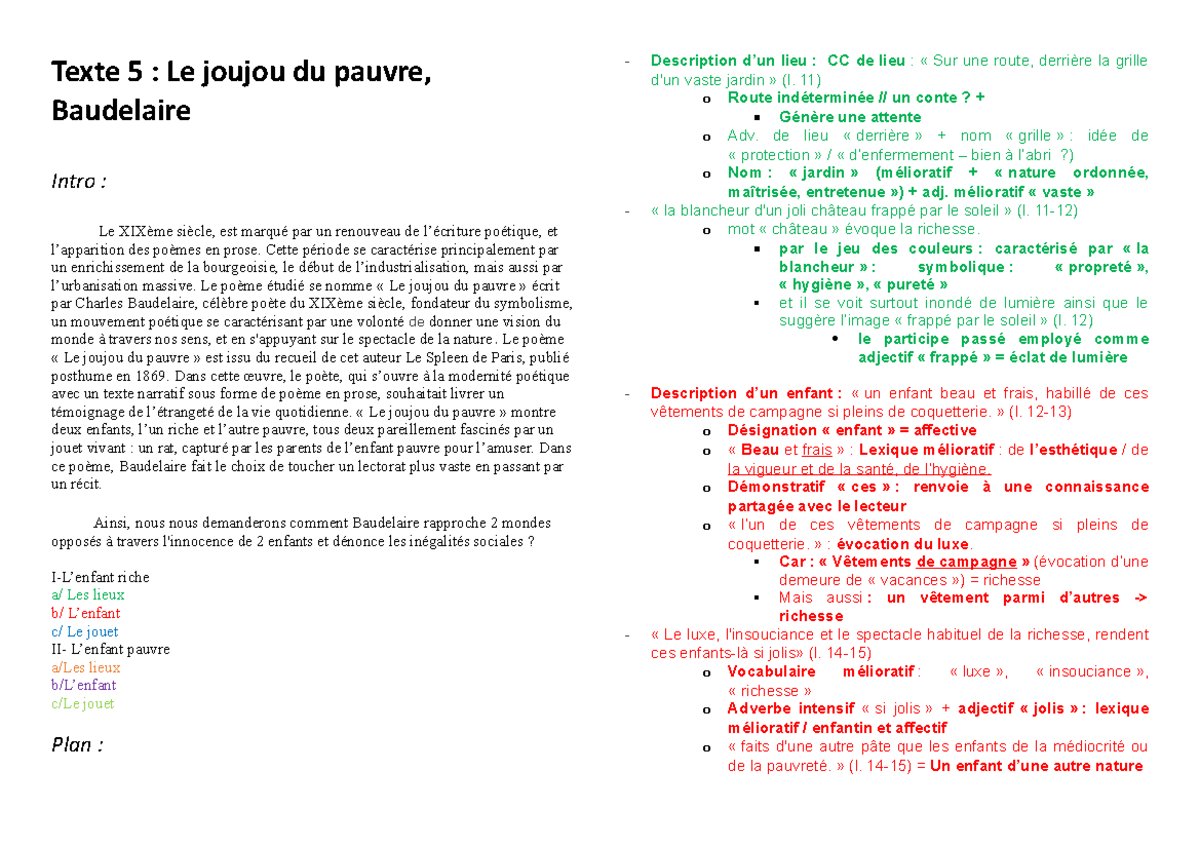 Texte 5 Le joujou du pauvre Baudelaire - Texte 5 : Le joujou du pauvre