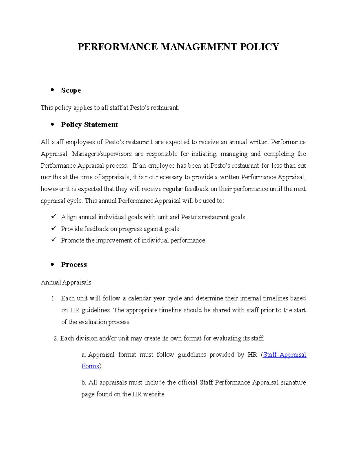 Assessment 2 - Task 1 - Performance Management Policy - PERFORMANCE ...