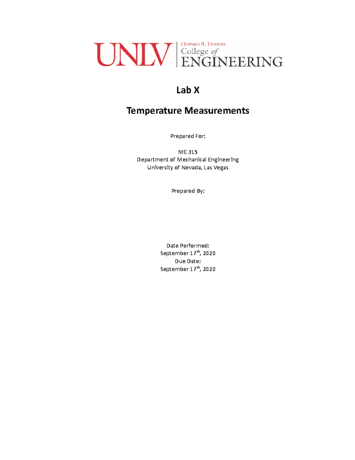 Lab Report Temp Measurements - Lab X Temperature Measurements Prepared ...
