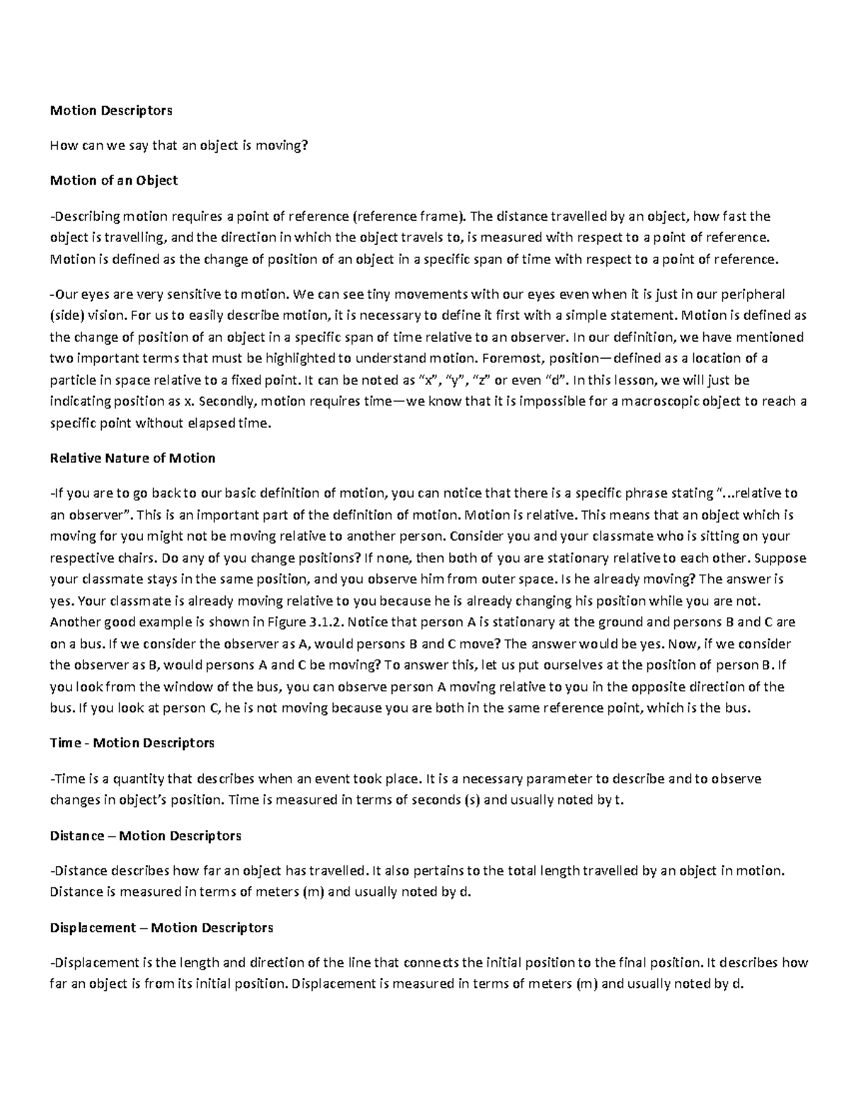 MotionDescriptors study guide for biochem Biochemistry Studocu