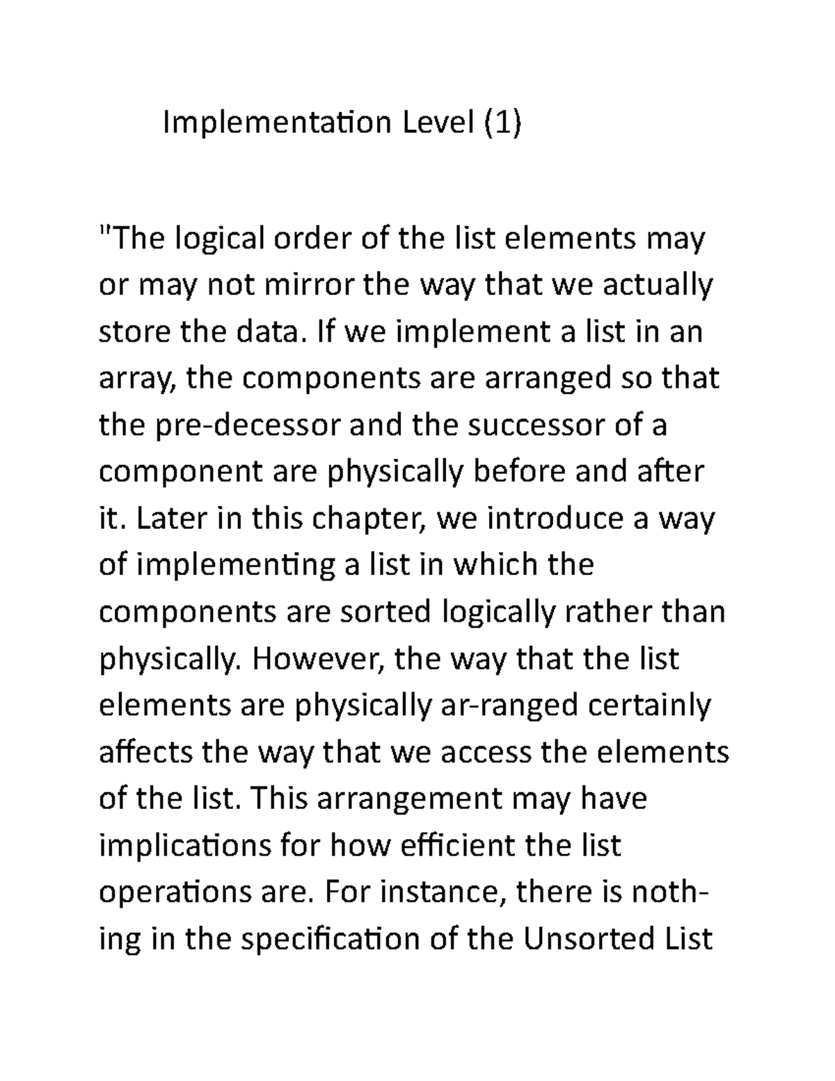 DS2 DS Notes Implementation Level 1 The Logical Order Of The