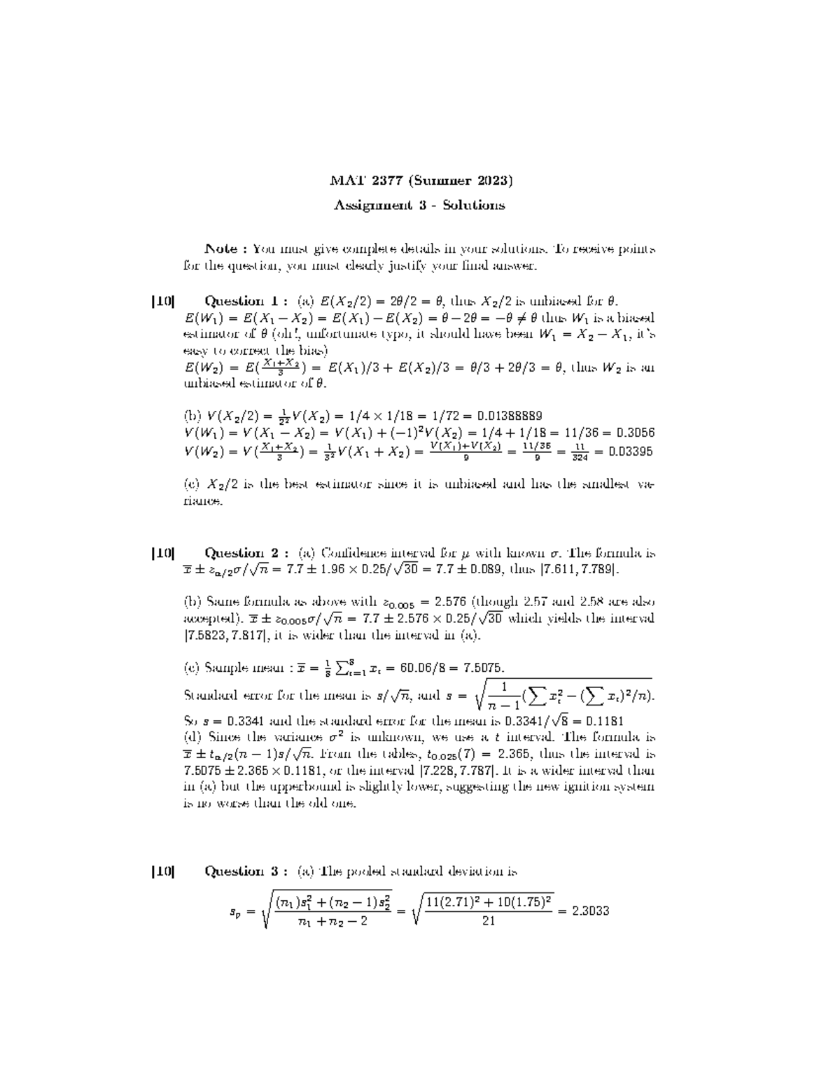 MAT2377-assignment 3-solution-summer - MAT2377 - uOttawa - Studocu
