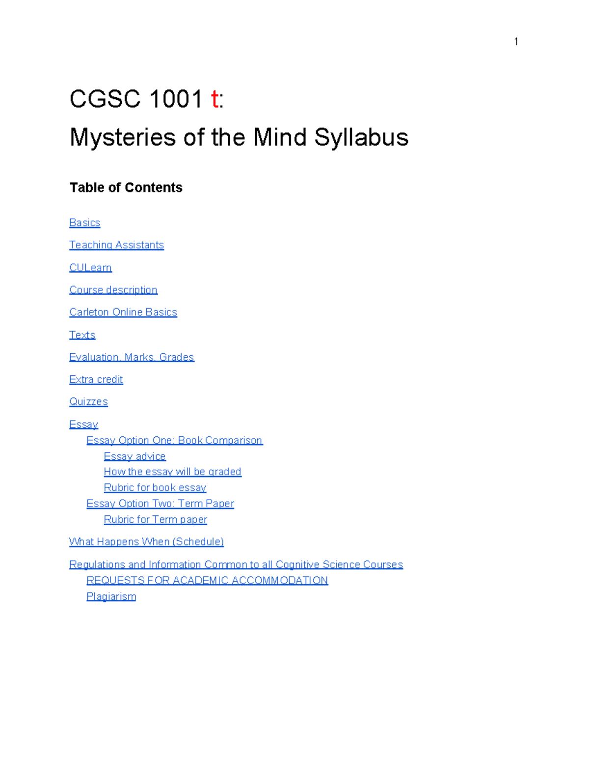 CGSC1001 Syllabus Mysteries Of The Mind - CGSC 1001 T : Mysteries Of ...