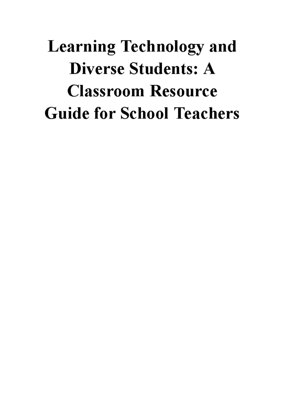 Learning Technology And - Learning Technology And Diverse Students: A ...