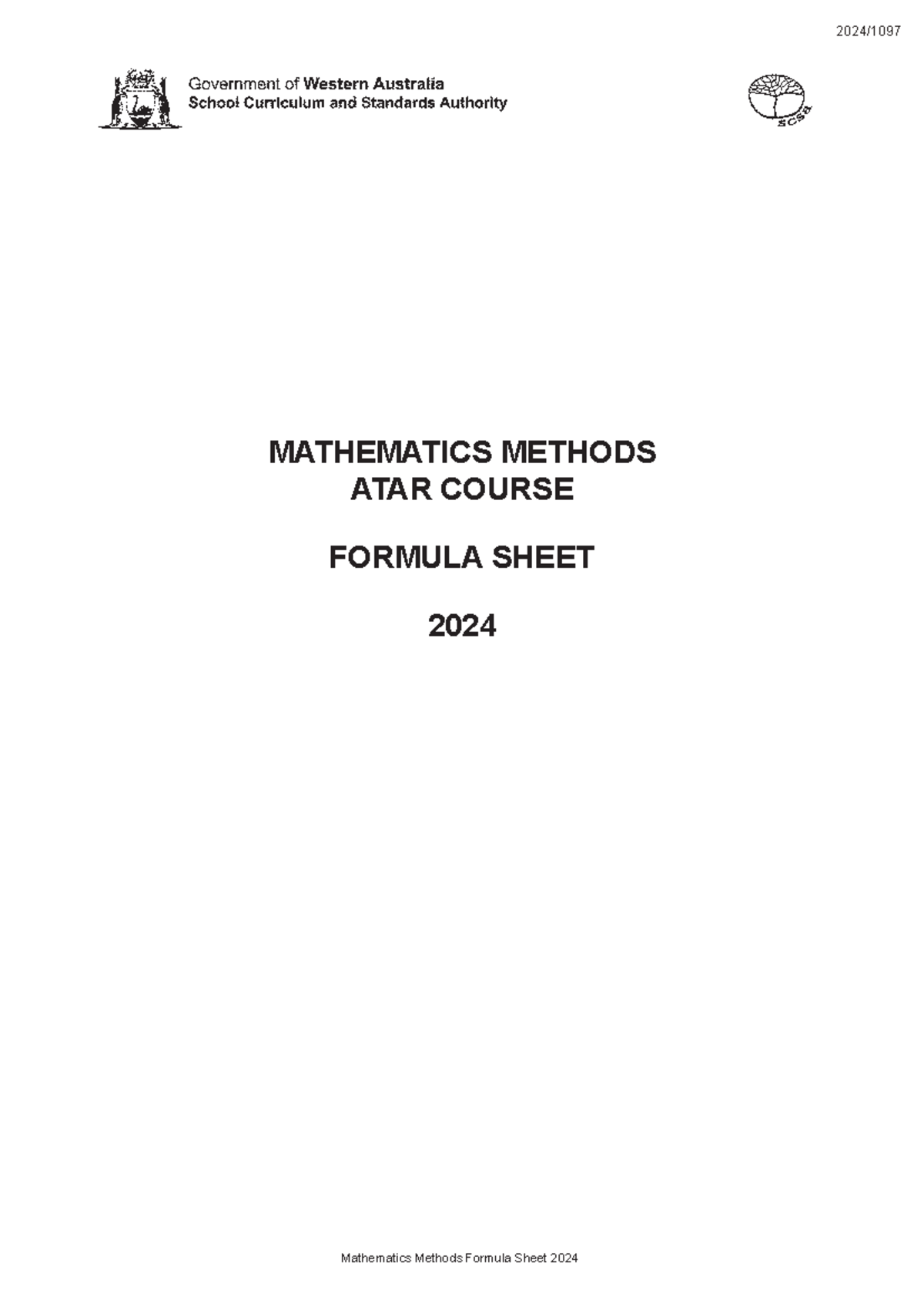 2024 Methods formula sheet - MATHEMATICS METHODS ATAR COURSE FORMULA ...