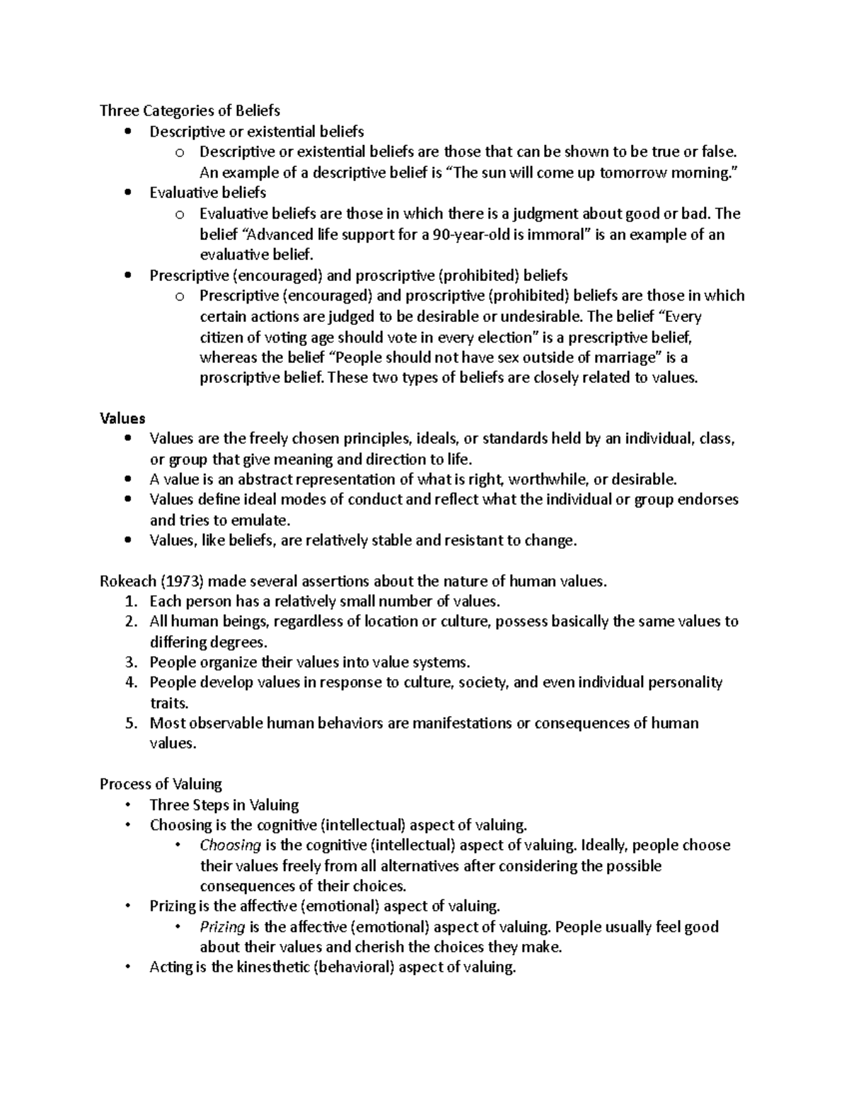 Chapter 8 (Nurs 333) Part 8 - Three Categories of Beliefs Descriptive ...