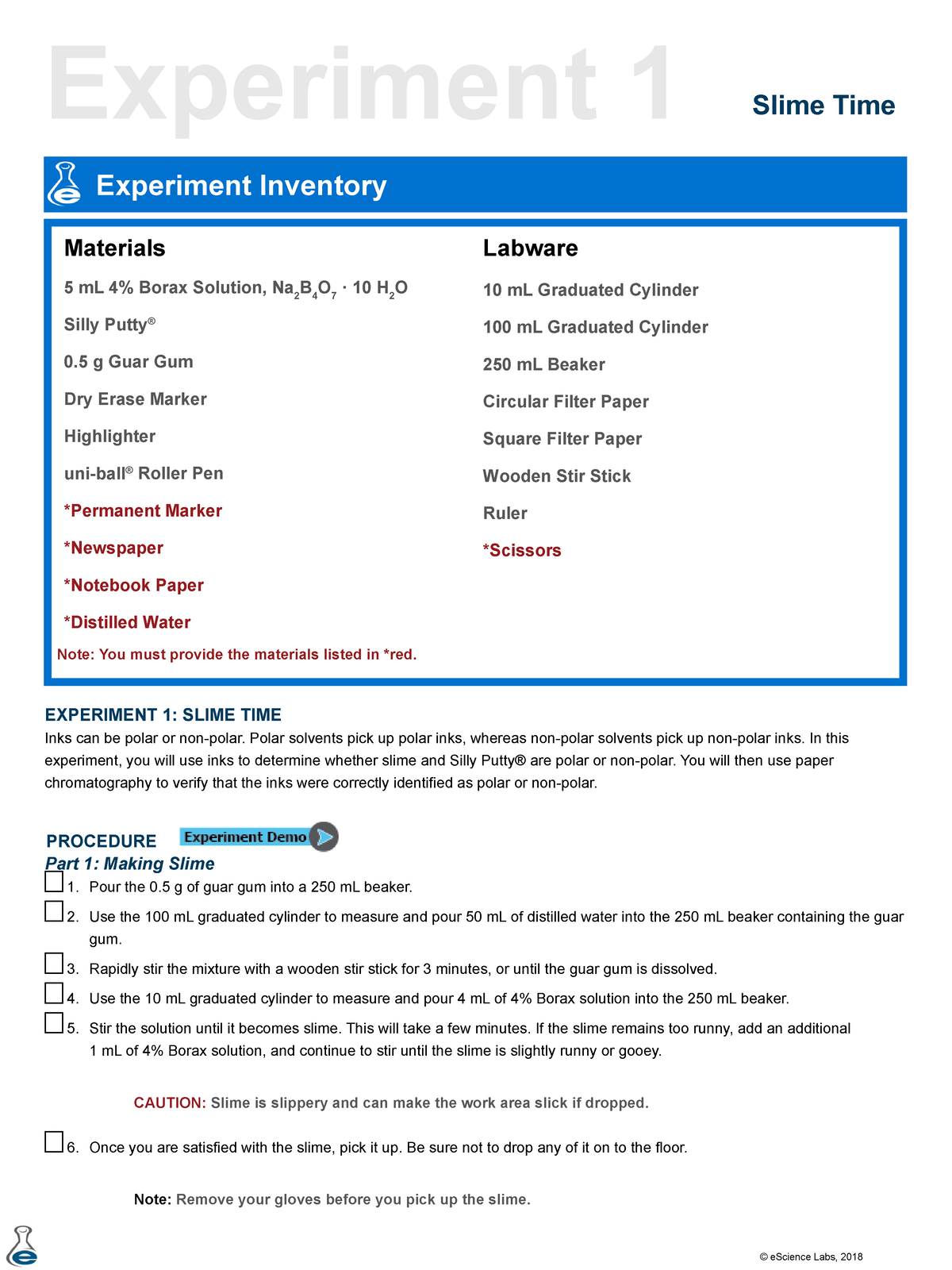IB 1108 L03 Exp1 Slime Time Experiment 1 Slime Time Experiment
