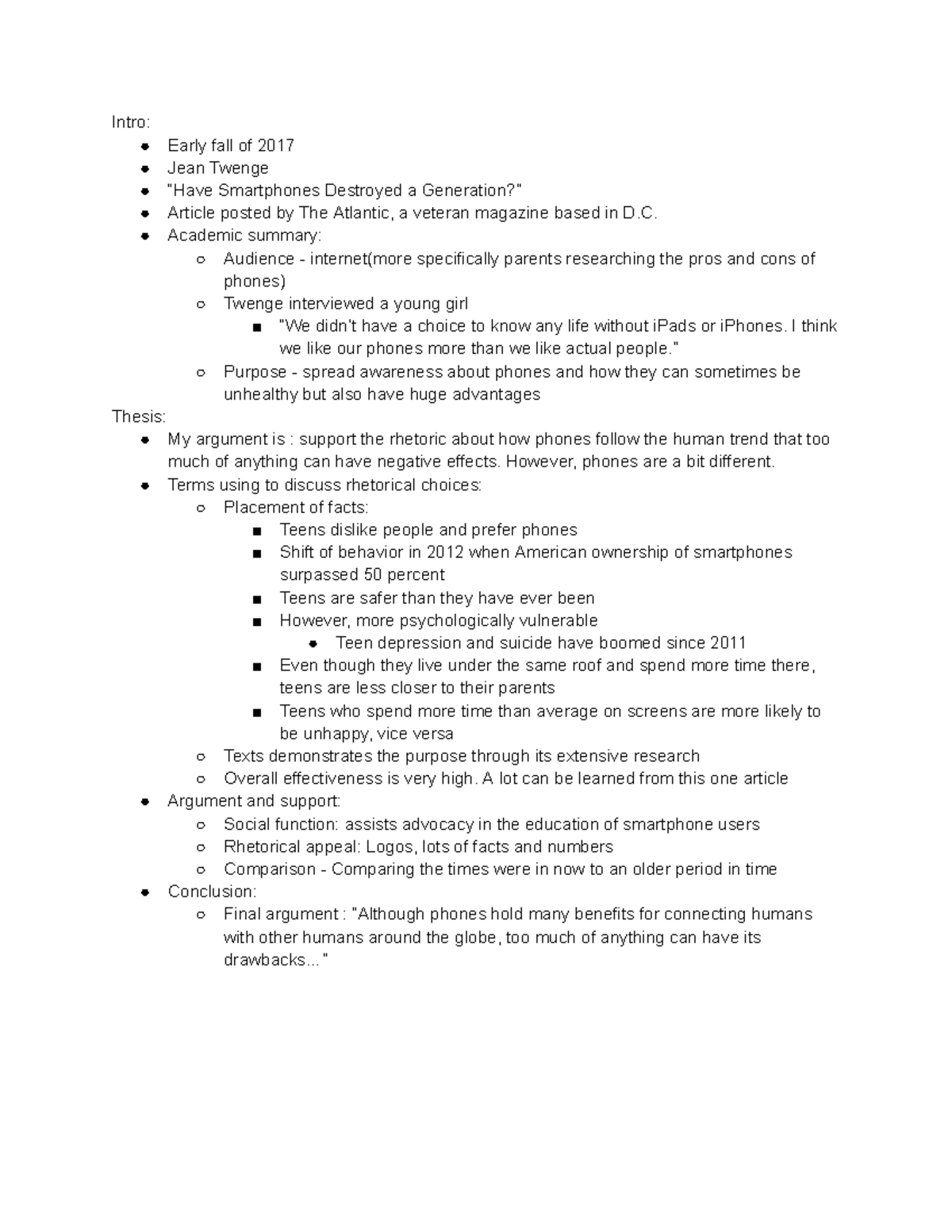 Segment 2 essay outline - Intro: Early fall of 2017 Jean Twenge “Have ...