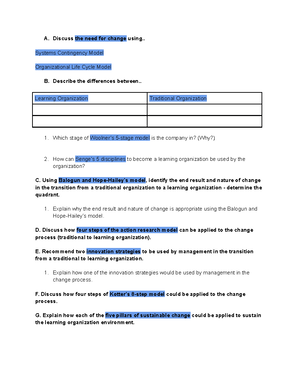 WGU C721 Change Management Task 1 - Bryce Johnson Student # Change ...