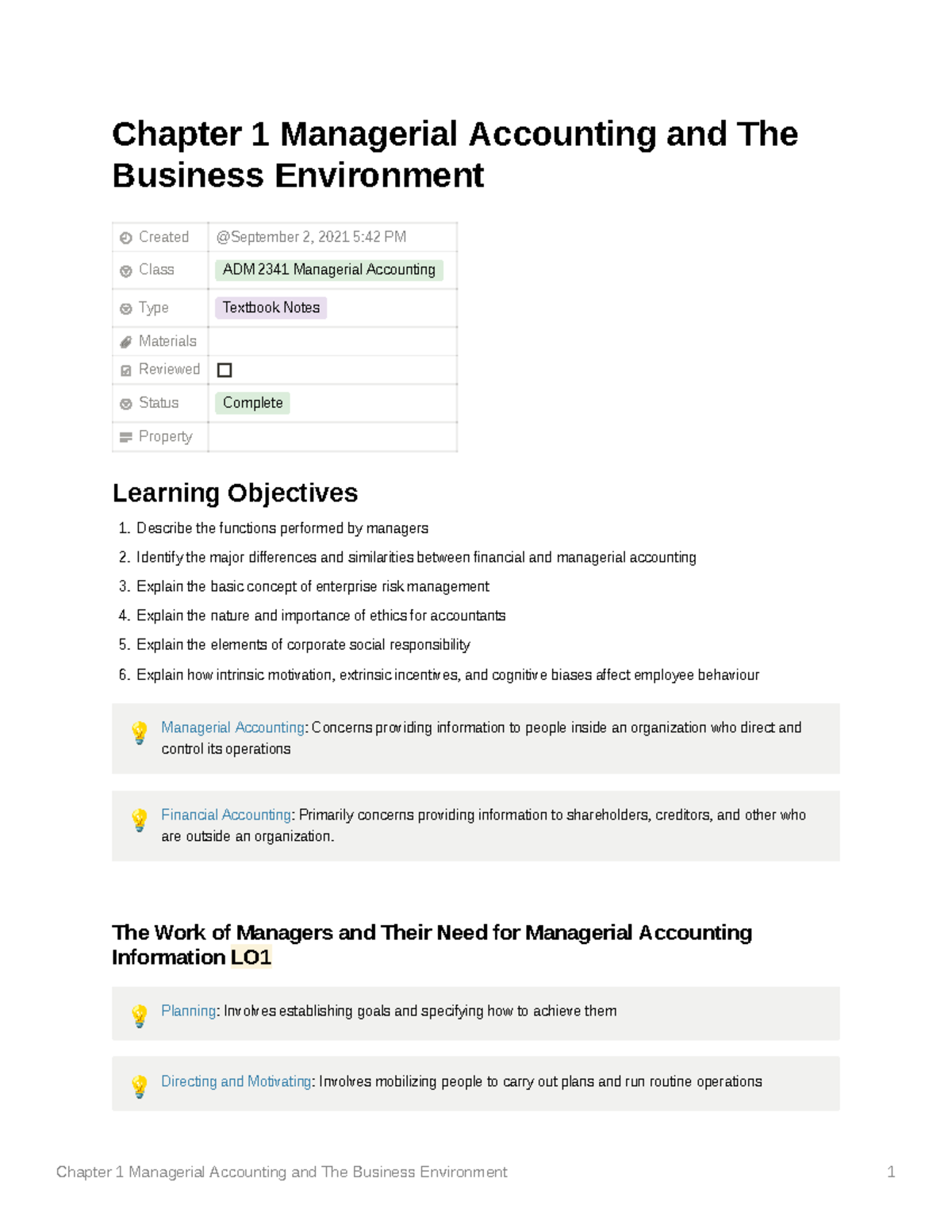 Chapter 1 Managerial Accounting And The Business Environment - Chapter ...