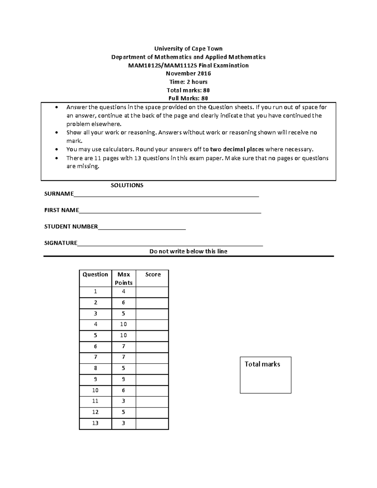 Exam 2016, questions and answers - University of Cape Town Department ...