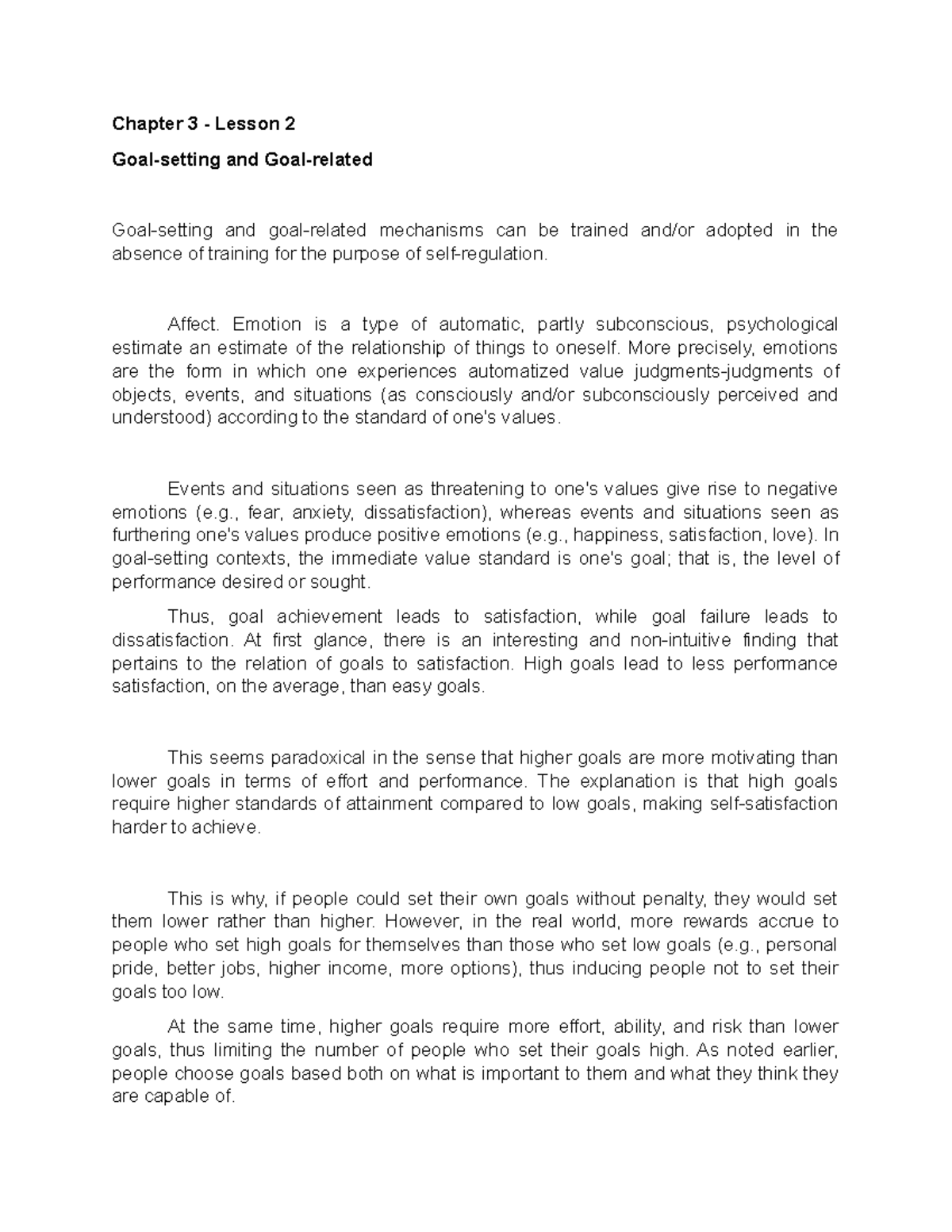 Goal-setting and Goal-related - Chapter 3 - Lesson 2 Goal-setting and ...