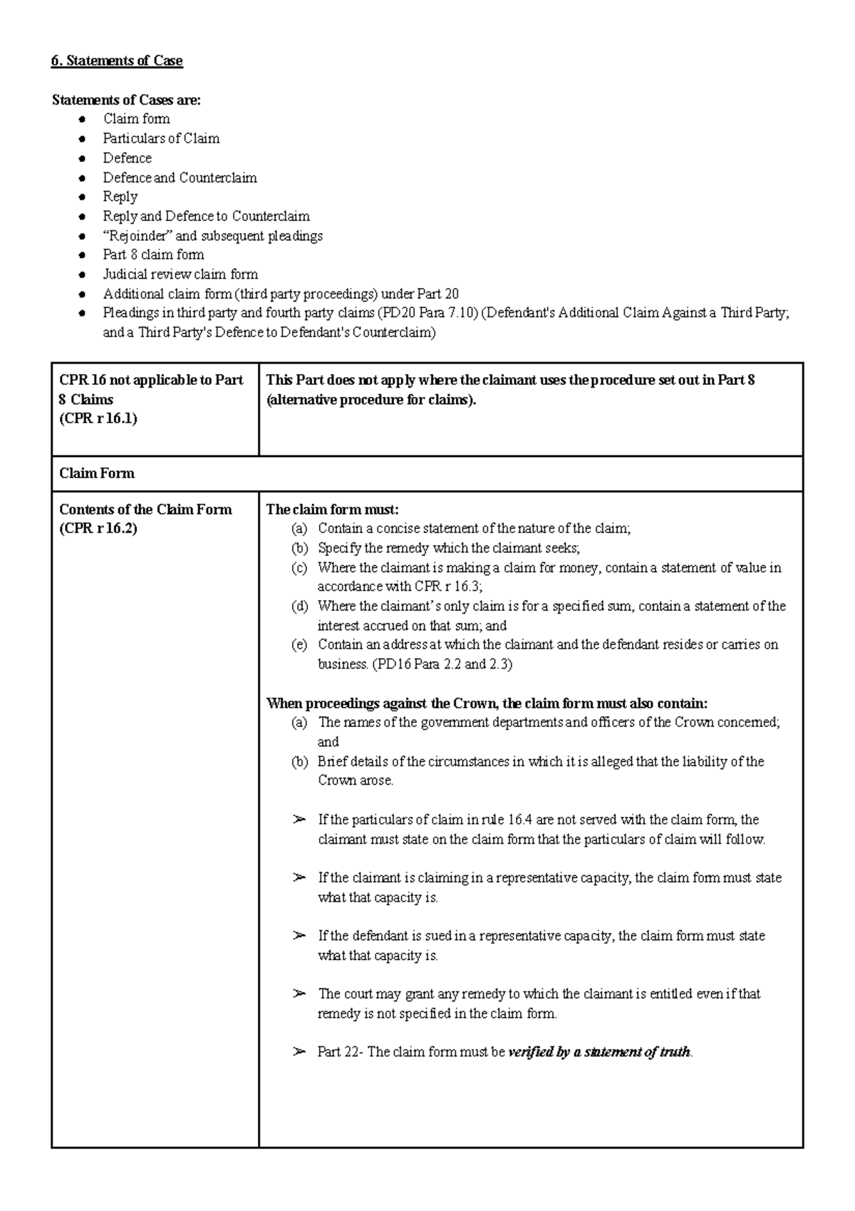 6 - Lecture notes 6 - 6. Statements of Case Statements of Cases are ...