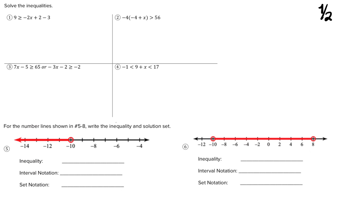 1.1 Interval, Inequality, and Set Notation Assignment - % 2/ - Studocu